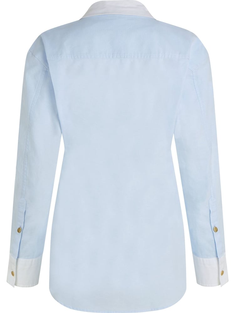 Tommy Hilfiger Blue Double Button 100% Cotton Waisted Shirt - Image 2 of 3 Tommy Hilfiger Blue Double Button 100% Cotton Waisted Shirt - Image 2 of 3