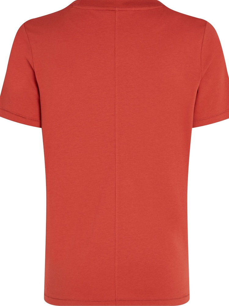 Tommy Hilfiger Red Regular Fit Script Crew Neck 100% Cotton T-Shirt - Image 2 of 3