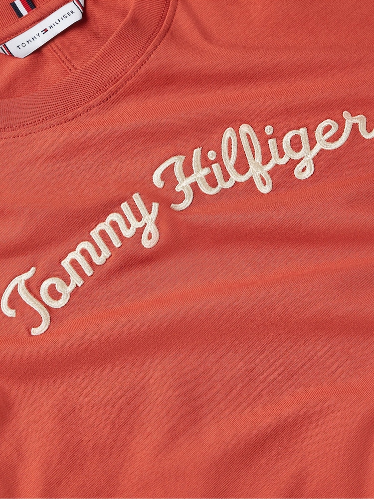 Tommy Hilfiger Red Regular Fit Script Crew Neck 100% Cotton T-Shirt - Image 3 of 3