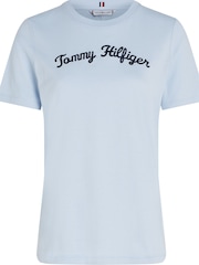 Tommy Hilfiger Blue Regular Fit Script Crew Neck 100% Cotton T-Shirt - Image 1 of 3