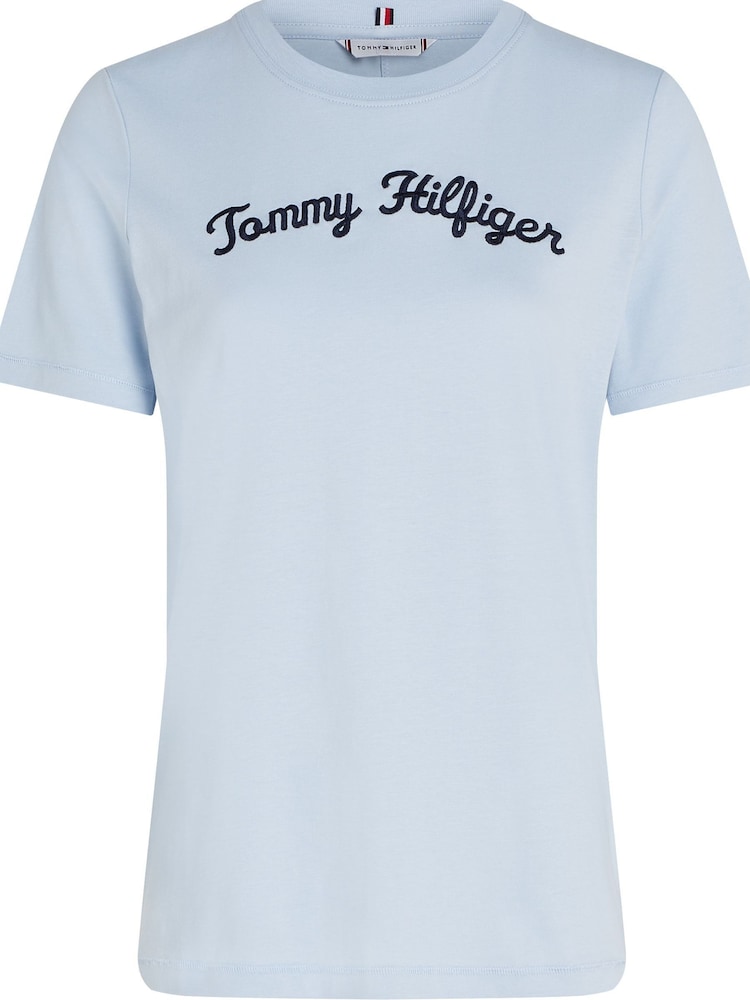 Tommy Hilfiger Blue Regular Fit Script Crew Neck 100% Cotton T-Shirt - Image 1 of 3