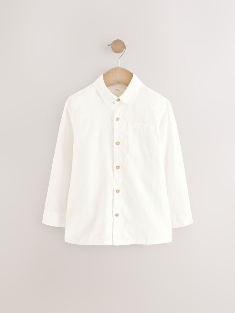 White Plain Long Sleeve Linen Mix Relax Fit Shirt (3-16yrs) - Image 1 of 4 White Plain Long Sleeve Linen Mix Relax Fit Shirt (3-16yrs) - Image 1 of 4