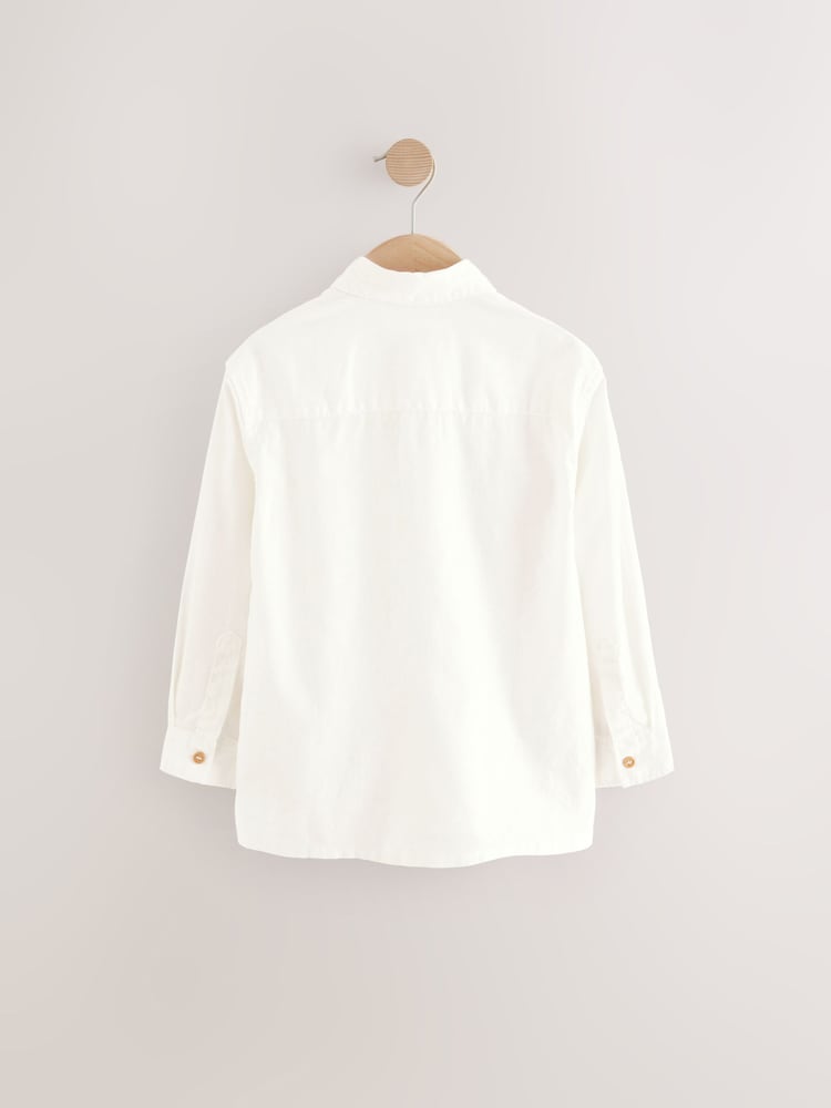 White Plain Long Sleeve Linen Mix Relax Fit Shirt (3-16yrs) - Image 2 of 4 White Plain Long Sleeve Linen Mix Relax Fit Shirt (3-16yrs) - Image 2 of 4