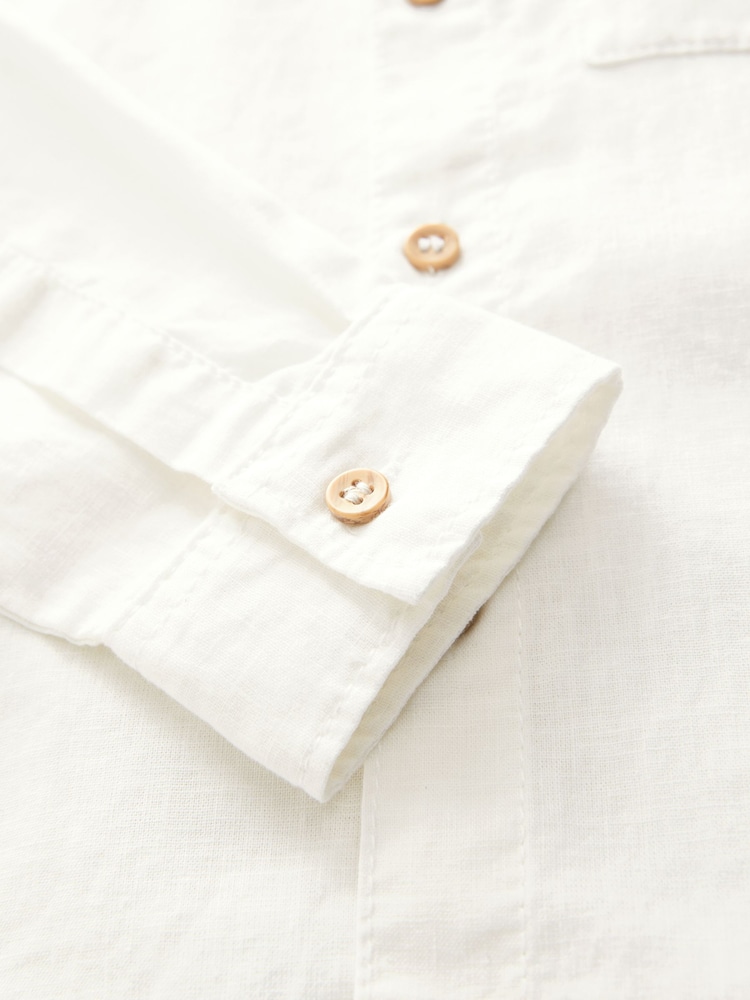White Plain Long Sleeve Linen Mix Relax Fit Shirt (3-16yrs) - Image 4 of 4 White Plain Long Sleeve Linen Mix Relax Fit Shirt (3-16yrs) - Image 4 of 4
