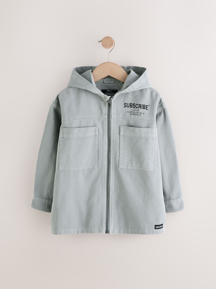 Denim Grey Overshirt 100% Cotton Denim Zip Through Hoodie (3-16yrs) - Image 1 of 6