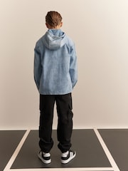 Denim Lightwash Overshirt 100% Cotton Denim Zip Through Hoodie (3-16yrs) - Image 3 of 5