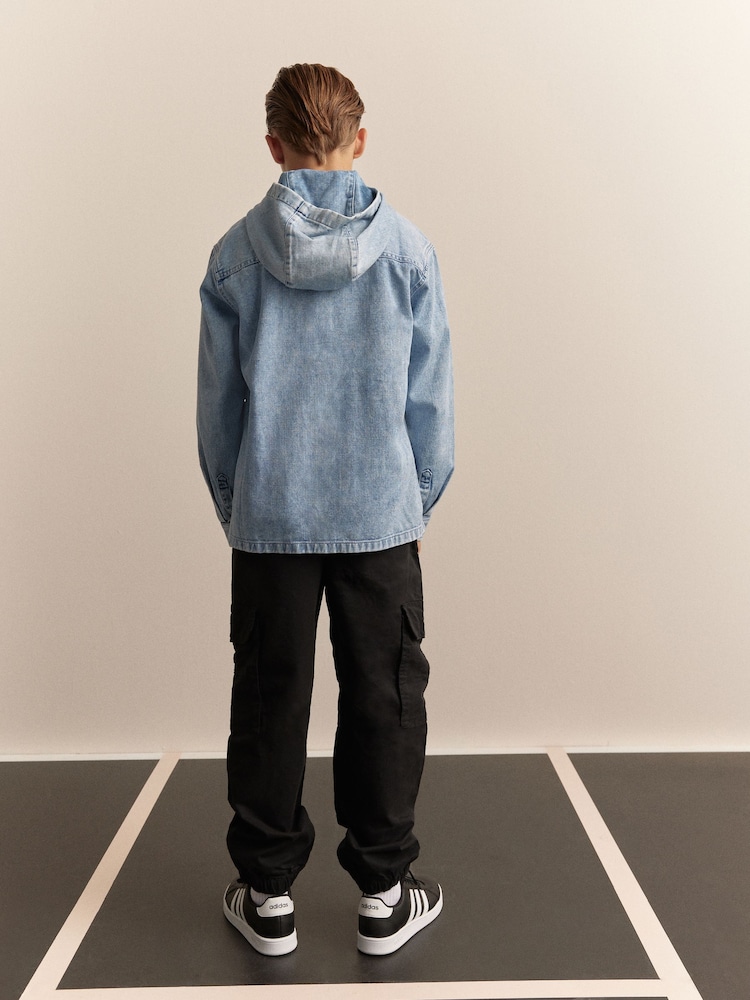 Denim Lightwash Overshirt 100% Cotton Denim Zip Through Hoodie (3-16yrs) - Image 3 of 5