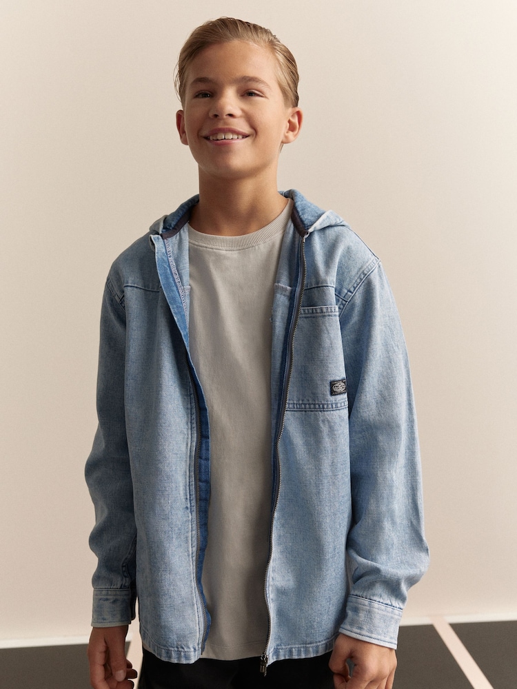 Denim Lightwash Overshirt 100% Cotton Denim Zip Through Hoodie (3-16yrs) - Image 4 of 5