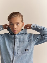 Denim Lightwash Overshirt 100% Cotton Denim Zip Through Hoodie (3-16yrs) - Image 5 of 5