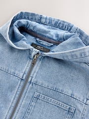 Denim Lightwash Overshirt 100% Cotton Denim Zip Through Hoodie (3-16yrs) - Image 8 of 9