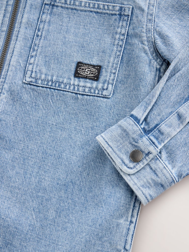 Denim Lightwash Overshirt 100% Cotton Denim Zip Through Hoodie (3-16yrs) - Image 9 of 9 Denim Lightwash Overshirt 100% Cotton Denim Zip Through Hoodie (3-16yrs) - Image 9 of 9