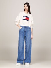 Tommy Jeans White V-Neck Center Flag Sweater - Image 4 of 5