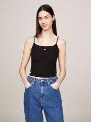 Tommy Jeans Black Cropped Essential Strap Top - Image 1 of 5