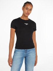 Tommy Jeans Black Slim Fit Essential Logo T-Shirt - Image 1 of 5