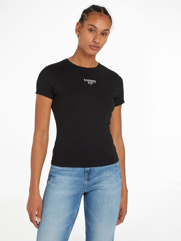 Tommy Jeans Black Slim Fit Essential Logo T-Shirt - Image 1 of 5 Tommy Jeans Black Slim Fit Essential Logo T-Shirt - Image 1 of 5