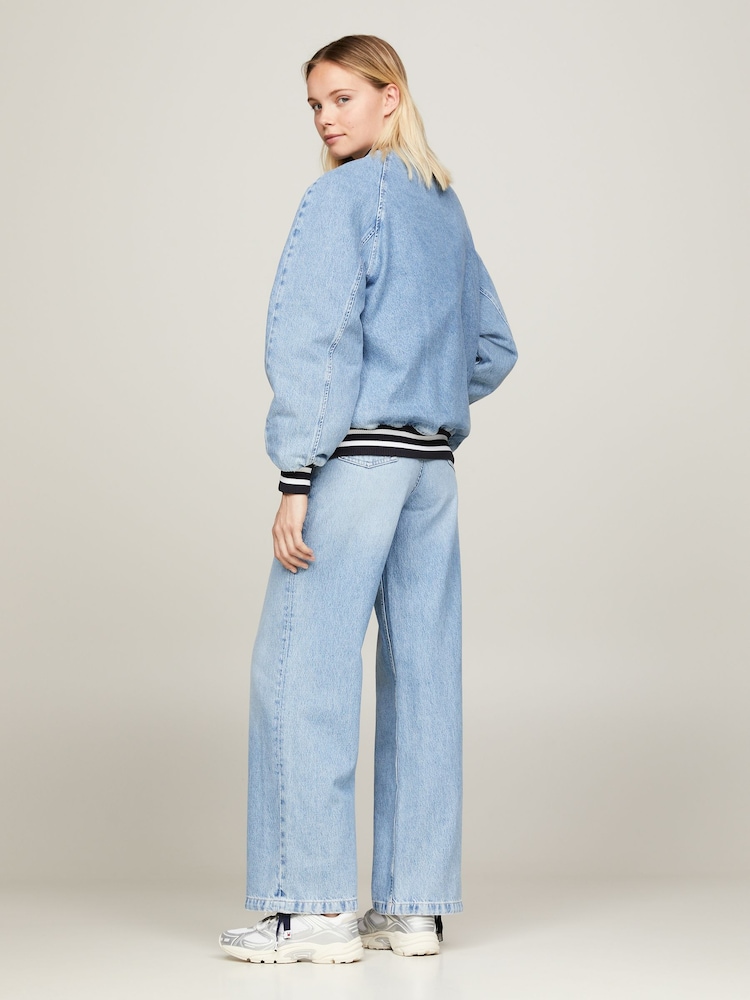 Tommy Jeans Blue Letterman 100% Cotton Denim Bomber Jacket - Image 2 of 4 Tommy Jeans Blue Letterman 100% Cotton Denim Bomber Jacket - Image 2 of 4