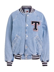 Tommy Jeans Blue Letterman 100% Cotton Denim Bomber Jacket - Image 4 of 4
