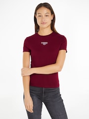 Tommy Jeans Red Slim Fit Essential Logo T-Shirt - Image 1 of 6