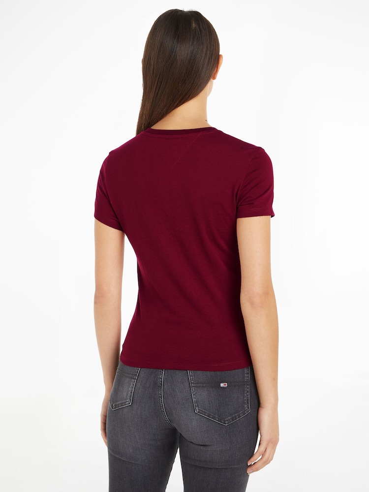Tommy Jeans Red Slim Fit Essential Logo T-Shirt - Image 2 of 6 Tommy Jeans Red Slim Fit Essential Logo T-Shirt - Image 2 of 6