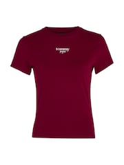 Tommy Jeans Red Slim Fit Essential Logo T-Shirt - Image 4 of 6