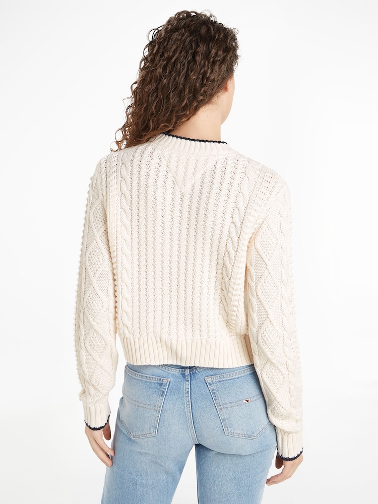 Tommy Jeans White Bubble Cable Flag Crew Neck Sweater - Image 2 of 6