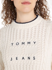 Tommy Jeans White Bubble Cable Flag Crew Neck Sweater - Image 3 of 6