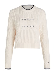 Tommy Jeans White Bubble Cable Flag Crew Neck Sweater - Image 4 of 6
