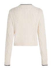 Tommy Jeans White Bubble Cable Flag Crew Neck Sweater - Image 5 of 6