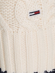 Tommy Jeans White Bubble Cable Flag Crew Neck Sweater - Image 6 of 6