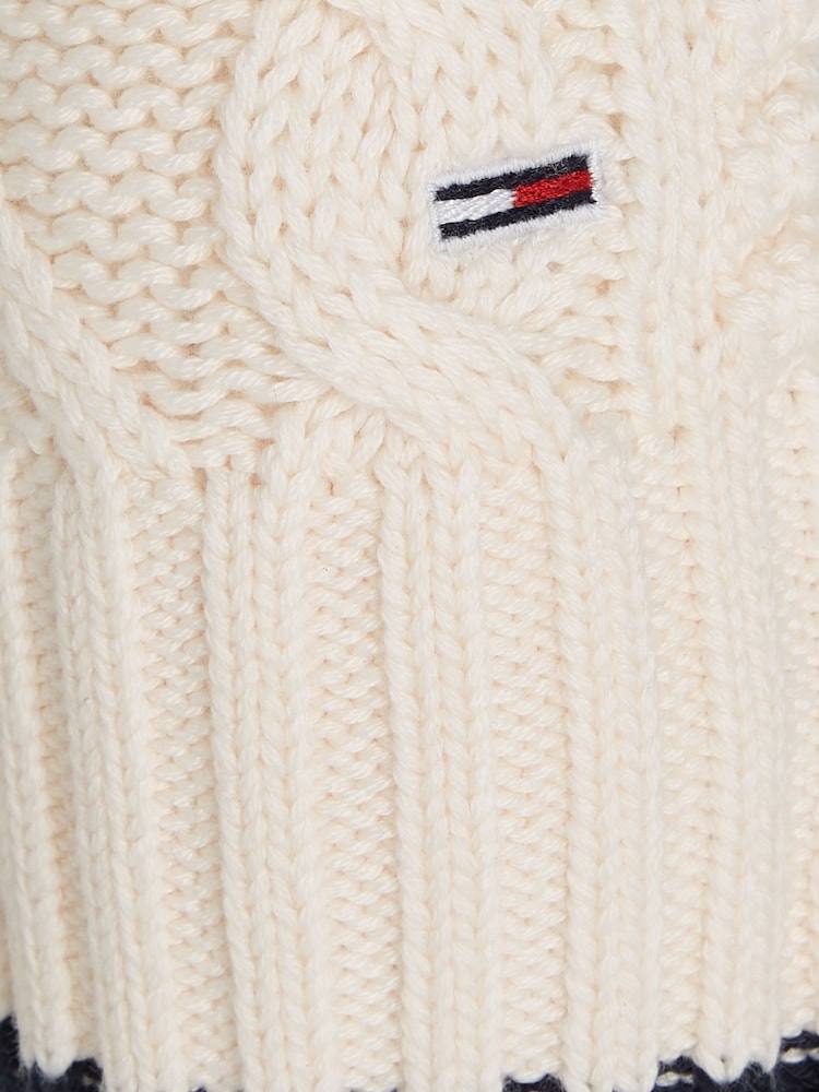 Tommy Jeans White Bubble Cable Flag Crew Neck Sweater - Image 6 of 6