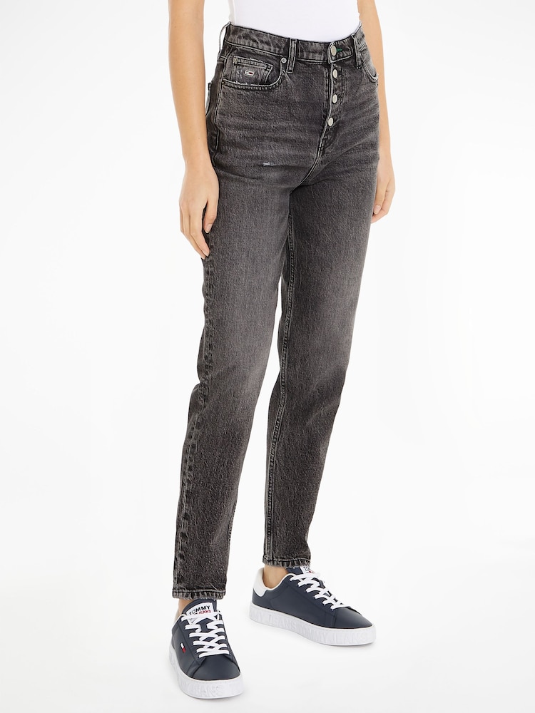 Tommy Jeans Black Mom Tapered Flag Jeans - Image 1 of 6