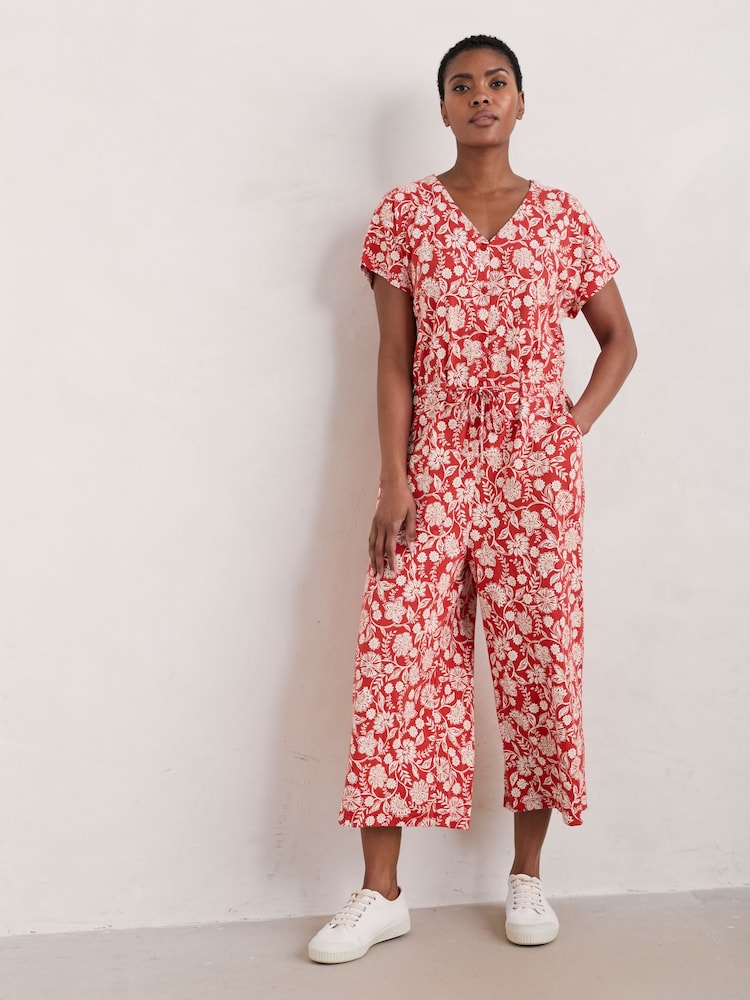 Seasalt Cornwall Red Tall Rose Trellis Wide Leg 100% Cotton Jumpsuit - Image 1 of 5 Seasalt Cornwall Red Tall Rose Trellis Wide Leg 100% Cotton Jumpsuit - Image 1 of 5