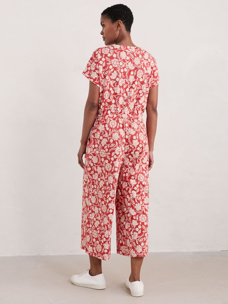 Seasalt Cornwall Red Tall Rose Trellis Wide Leg 100% Cotton Jumpsuit - Image 2 of 5 Seasalt Cornwall Red Tall Rose Trellis Wide Leg 100% Cotton Jumpsuit - Image 2 of 5