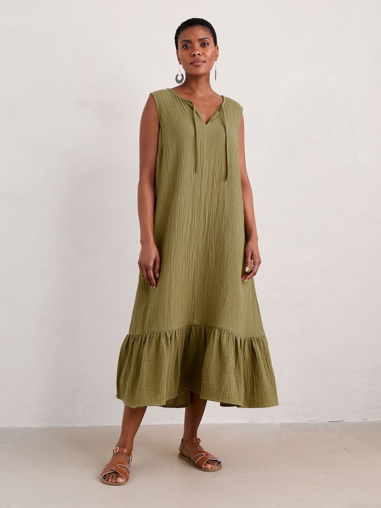 Seasalt Cornwall Green Tall Line Strokes Short Sleeve Dress - Image 1 of 6