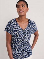 Seasalt Cornwall Blue Studio Glass V-Neck Jersey Top - Image 1 of 5