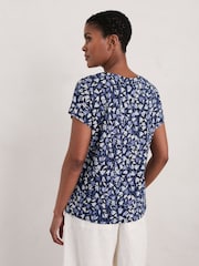 Seasalt Cornwall Blue Studio Glass V-Neck Jersey Top - Image 2 of 5
