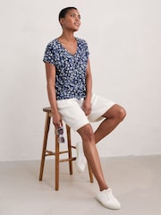 Seasalt Cornwall Blue Studio Glass V-Neck Jersey Top - Image 3 of 5