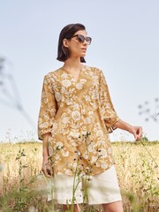 Seasalt Cornwall Yellow Op Art Organic Cotton Tunic Top - Image 1 of 5