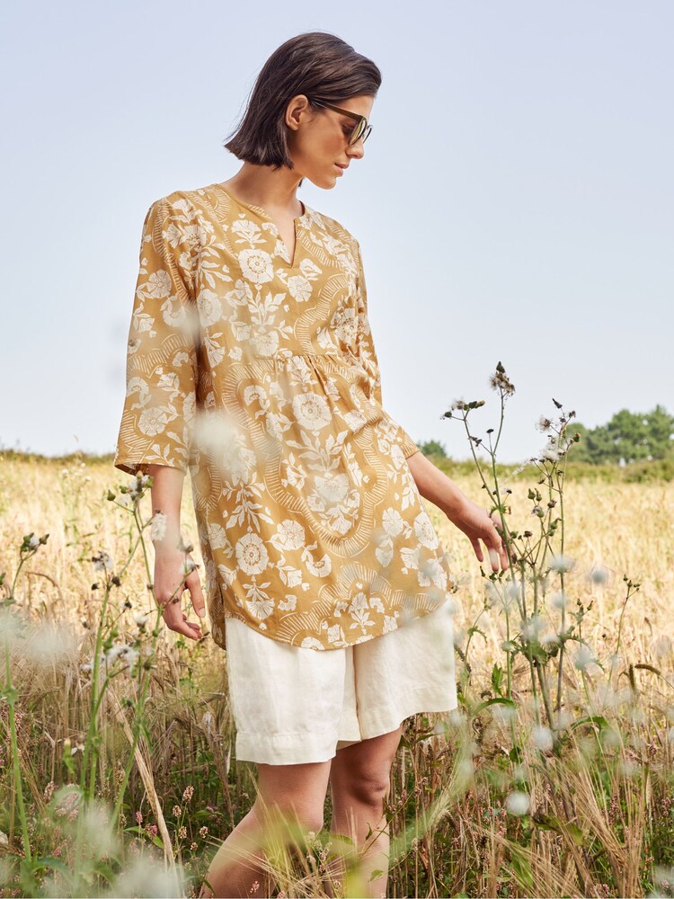 Seasalt Cornwall Yellow Op Art Organic Cotton Tunic Top - Image 2 of 5