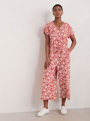 Seasalt Cornwall Red Petite Rose Trellis Wide Leg 100% Cotton Jumpsuit - Image 1 of 5