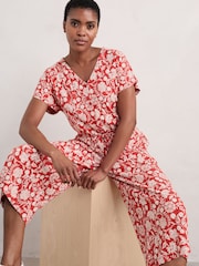 Seasalt Cornwall Red Petite Rose Trellis Wide Leg 100% Cotton Jumpsuit - Image 3 of 5
