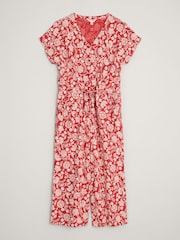 Seasalt Cornwall Red Petite Rose Trellis Wide Leg 100% Cotton Jumpsuit - Image 4 of 5