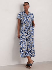 Seasalt Cornwall Blue Treen Cove Linen Jumpsuit - Image 1 of 5