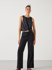 Hush Black Raye Linen Straight Leg Trousers - Image 1 of 5