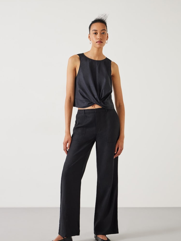 Hush Black Raye Linen Straight Leg Trousers - Image 1 of 5