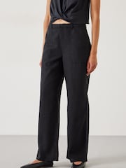 Hush Black Raye Linen Straight Leg Trousers - Image 2 of 5