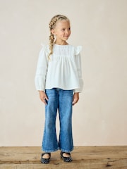 White Long Sleeve Frill 100% Cotton Blouse (3-16yrs) - Image 2 of 5