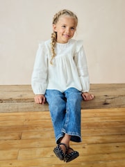 White Long Sleeve Frill 100% Cotton Blouse (3-16yrs) - Image 3 of 5