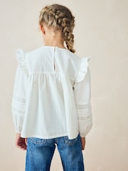 White Long Sleeve Frill 100% Cotton Blouse (3-16yrs) - Image 4 of 5