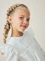 White Long Sleeve Frill 100% Cotton Blouse (3-16yrs) - Image 5 of 5
